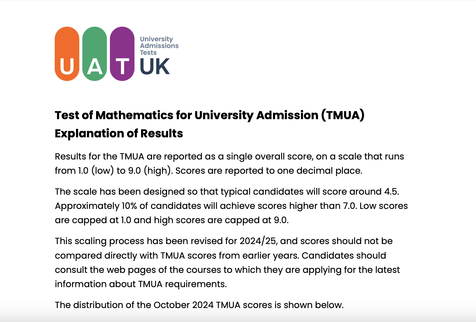2024年10月TMUA成绩报告出炉！